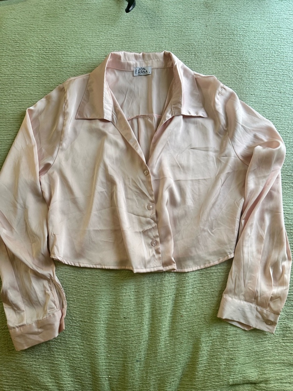 Jon & Anna Light Pink Cropped Silk-Look Button Blouse